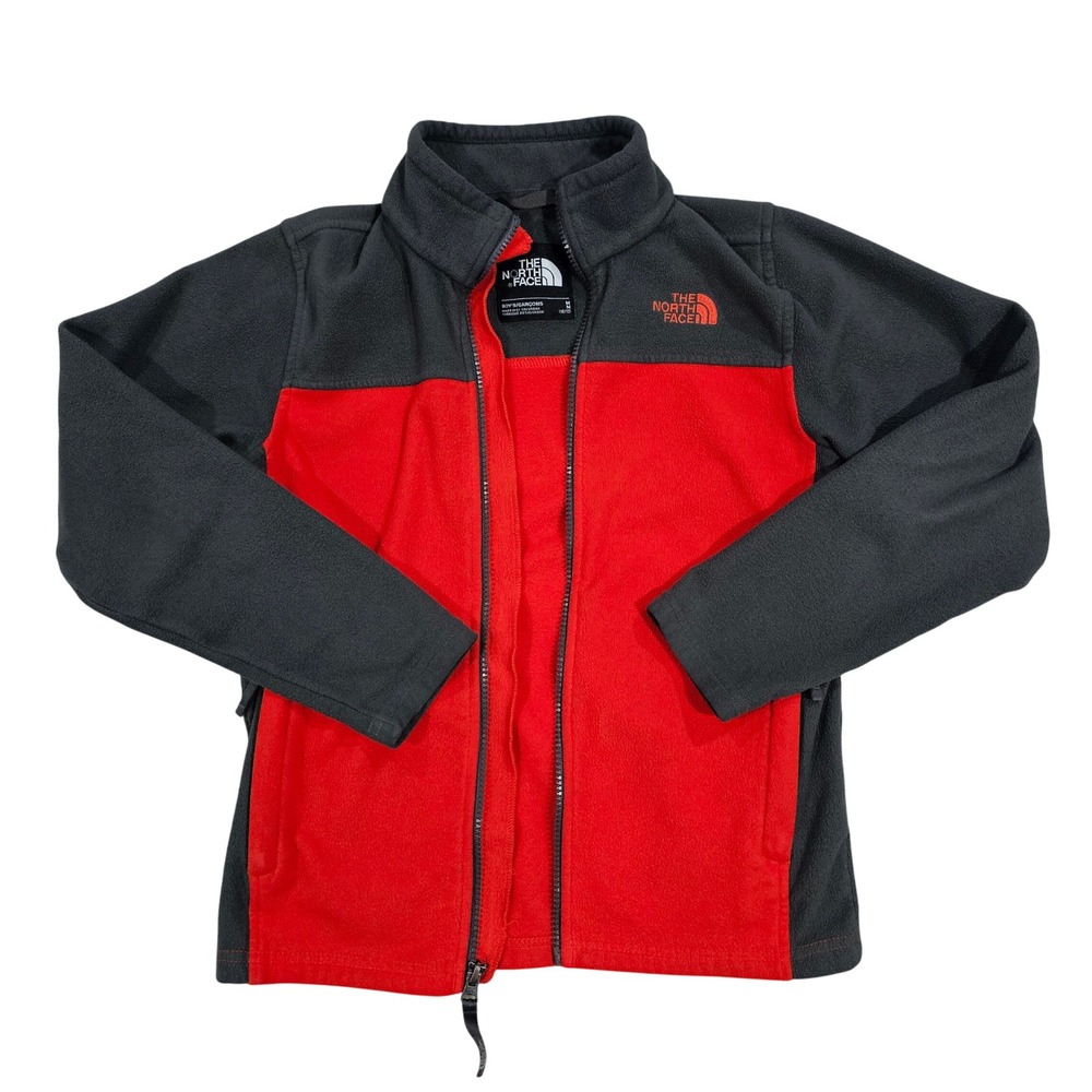 The North Face Boys M 10/12 Red Grey Full Zip Fleece Jacket Denali Style